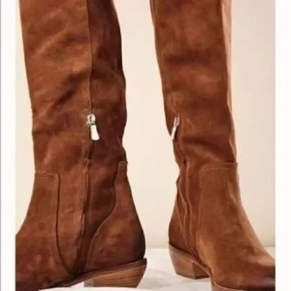 Free People Rue Brown Suede Slouch Western Boots Knee High EU 38 US 8 NWOB - Picture 3 of 14